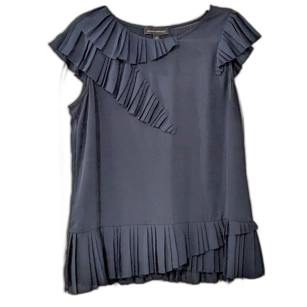 BR "Emma" Pleated Sleeveless Peplum Top in Preppy Navy, Sz. M